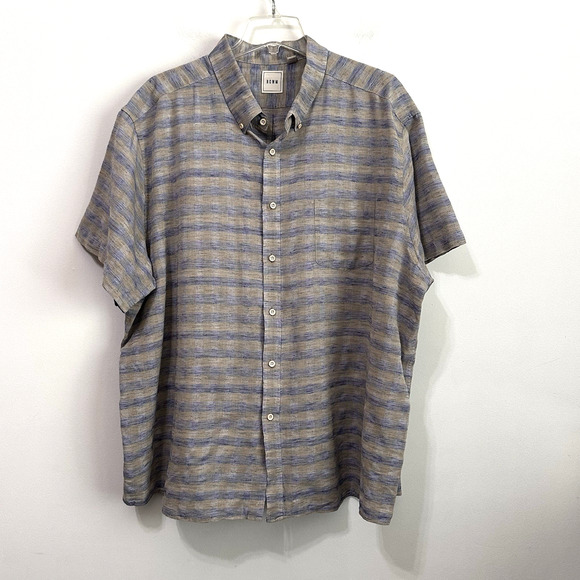 ROWM Mens Shirt 3XB Big and Tall 3X Short Sleeve Button Front Blue Tan Plaid - Picture 1 of 9